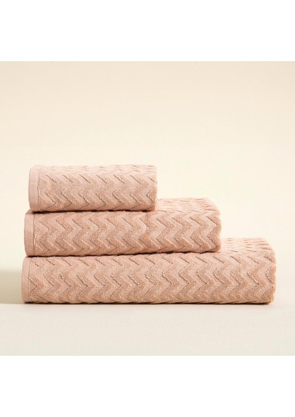 Zigzag Banyo Havlusu 70x140 Cm Ekru / Koyu Somon
