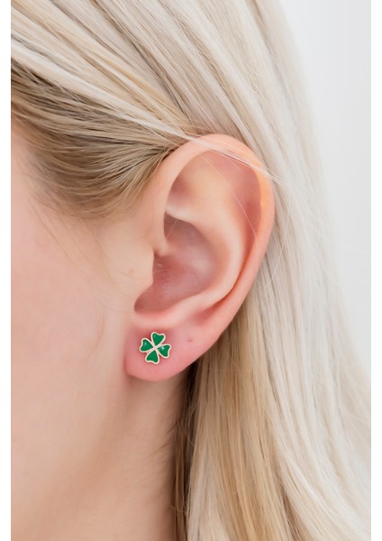 925 Ayar Minik Yeşil Yonca Küpe Kadın Gümüş Küpe modelleri