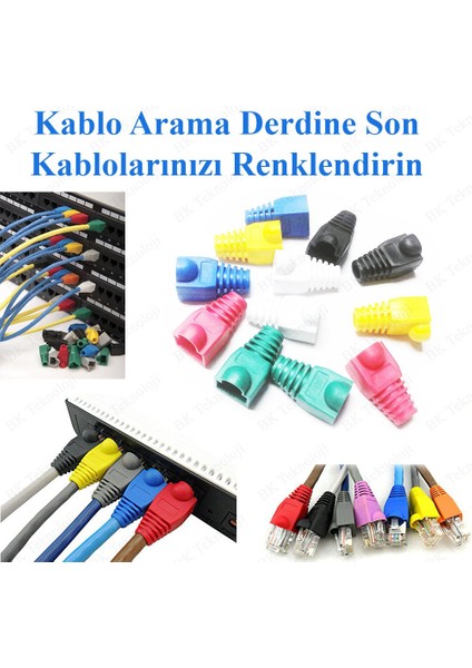 BK Teknoloji RJ45 Cat5 Cat6 Renkli Koruyucu Kılıf - 10 Adet Papuç