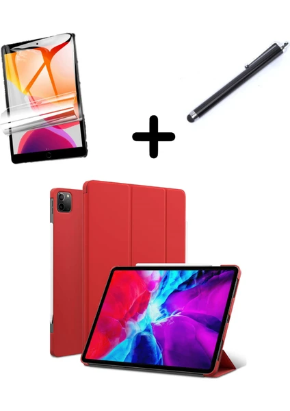 Apple iPad Pro 12.9 3. 4. 5. 6. Nesil Kılıf Set Pu Deri Smart Tablet Kilifi Ekran Koruyucu + Kalem