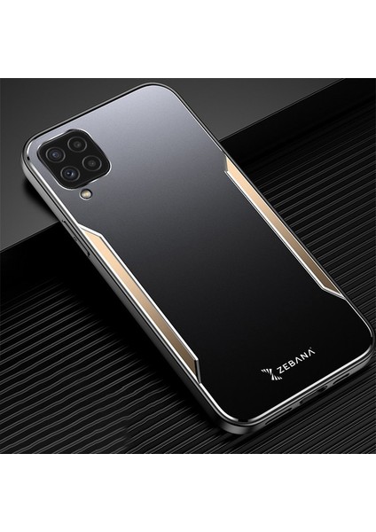 Samsung Galaxy A12 Kılıf Zebana Metal Mitras Kılıf (Silikon Kenar) Gold