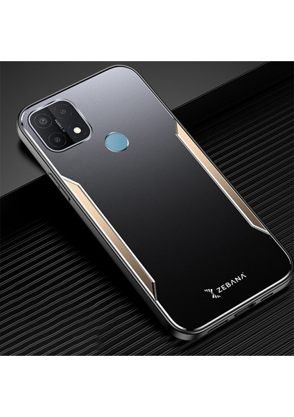Oppo A15S Kılıf Zebana Metal Mitras Kılıf (Silikon Kenar) Gold
