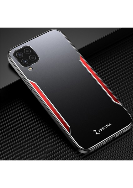 Samsung Galaxy A12 Kılıf Zebana Metal Mitras Kılıf (Silikon Kenar) Kırmızı