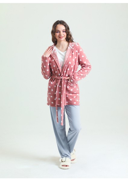 V Yaka Düz Gül Kurusu Kadın Pijama Takımı 37680