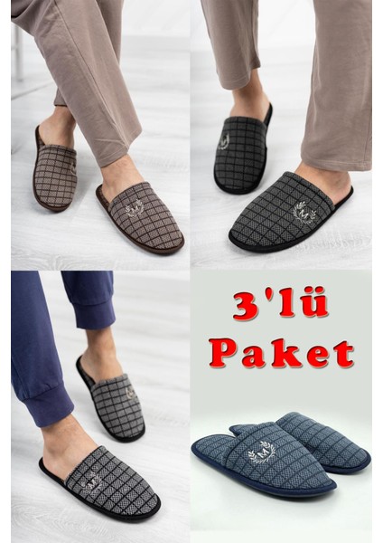 Modafrato 3'lü Paket Motif Erkek Terlik Ev Terliği