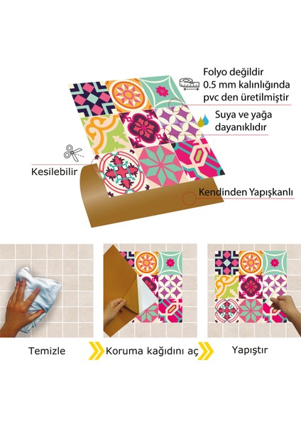 Kendinden Yapışkanlı Colorful Desenli Pvc Karo 30X30 cm (56 Adet) 5m2