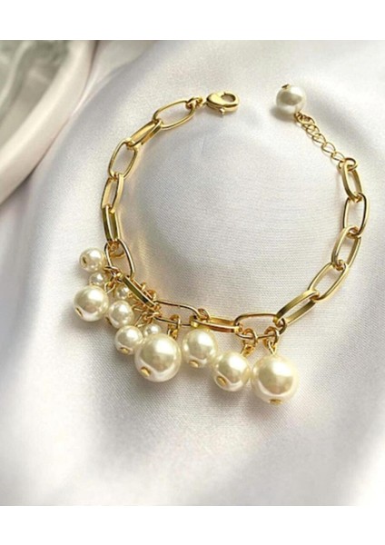 Kadın - Altın Renk Kaplama Cam Incili Halhal