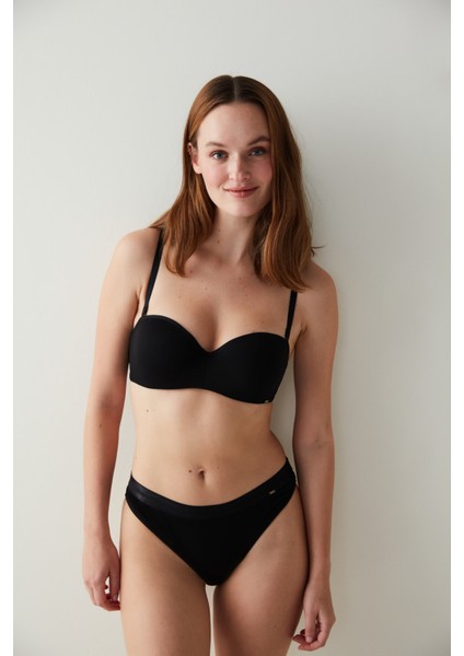 Siyah Angelina Straplez Balenli Push Up Sütyen
