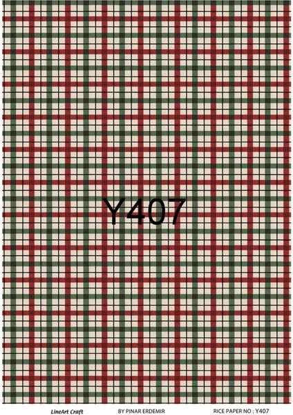 Y407 Kırmızı, Yeşil, Bej, Ekose Desenli Pirinç Dekopaj 30X42