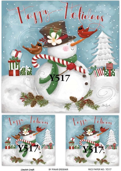 Y517 Kardan Adam, Happy Holidays Desenli Pirinç Dekopaj 30X42