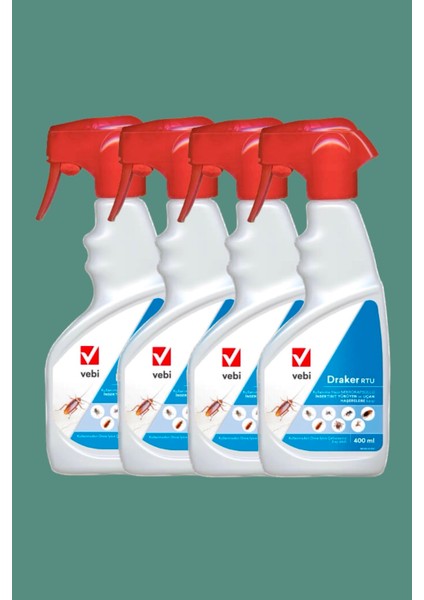 Draker 10.2 Cs - 8 Haşere Ruhsatlı Kokusuz Hazır Sprey 400 ml 4’lü Set