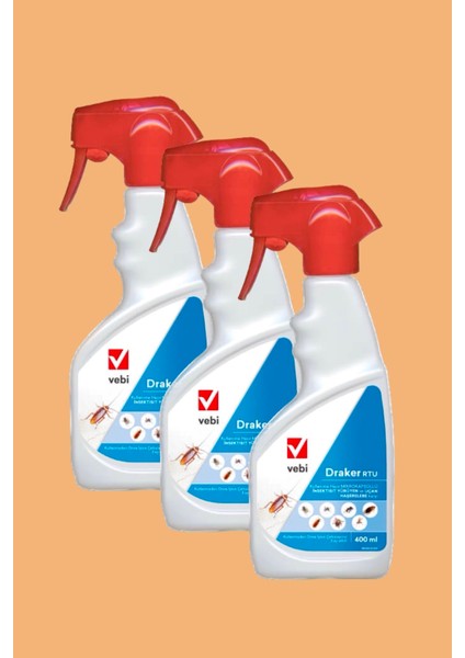 Draker 10.2 Cs - 8 Haşere Ruhsatlı Kokusuz Hazır Sprey 400 ml 3’lü Set