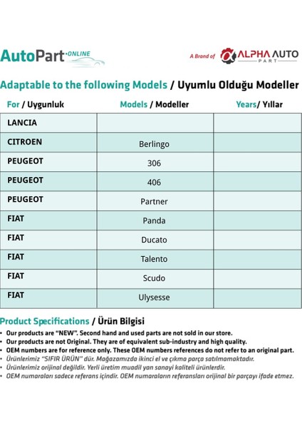 Citroen,peugeot,fiat Için Fren ve Debriyaj Lastiği