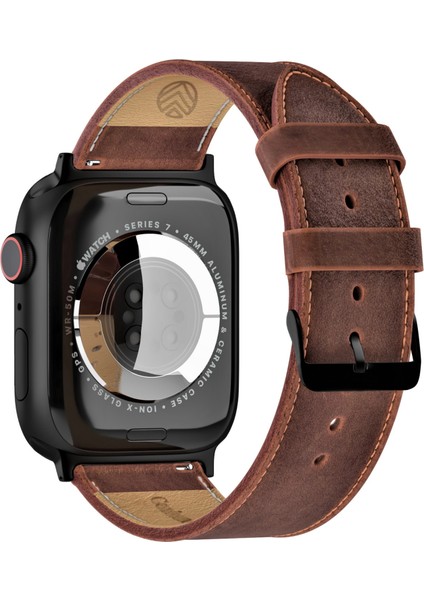 Apple Watch 42MM 44MM 45MM 49MM Ultra Ultra 2 Seri 3 / 4 / 5 / 6 / Se / 7 / 8 / 9 Taba Rengi Deri Kordon Hakiki Deri Kayış