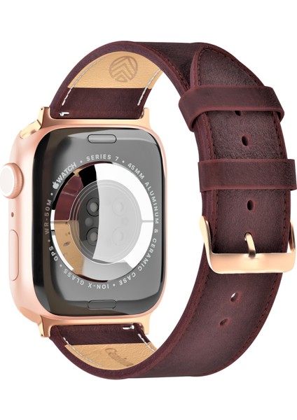 Apple Watch Uyumlu 42MM 44MM 45MM 49MM Ultra Ultra 2 - 2 3 / 4 / 5 / 6 / Se / 7 / 8 /9 Deri Kordon Hakiki Deri Kayış Bordo