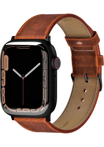 Apple Watch 42MM 44MM 45MM 49MM Ultra Ultra 2 Deri Kordon 3 / 4 / 5 / 6 / Se / 7 / 8 / 9 Hardal Rengi Deri Kayış