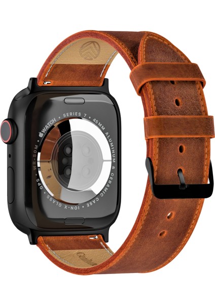 Apple Watch 42MM 44MM 45MM 49MM Ultra Ultra 2 Deri Kordon 3 / 4 / 5 / 6 / Se / 7 / 8 / 9 Hardal Rengi Deri Kayış