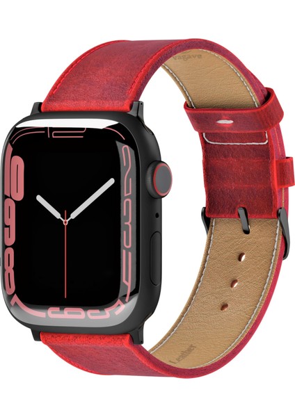 Apple Watch 42MM 44MM 45MM 49MM 3 / 4 / 5 / 6 / Se / 7 / 8 / Ultra Ultra 2 Kırmızı Deri Kordon Hakiki Deri Kayış