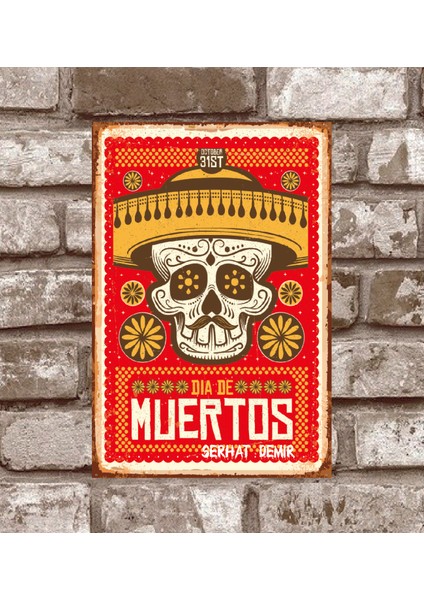 RETRO156 Kişiye Özel Amigo Kuru Kafa Retro Vintage Metal Poster Dia De Muertos