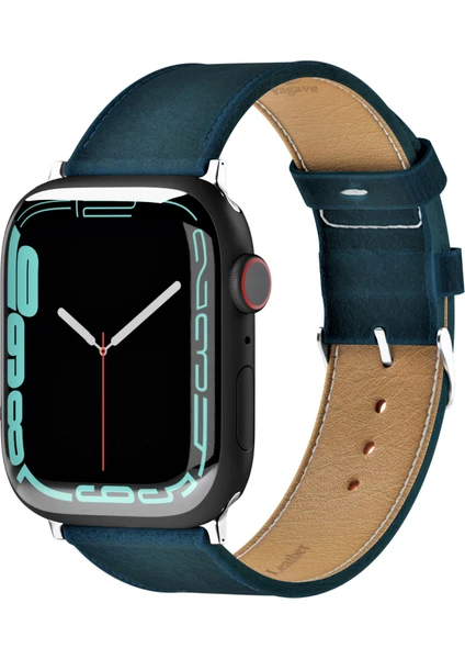 Apple Watch 42MM 44MM 45MM 49MM 3 / 4 / 5 / 6 / Se / 7 / 8 / Ultra Ultra 2 Hakiki Deri Kordon Mavi Deri Kayış