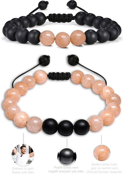 Sertifikalı Doğal Kalsit Kireç Taşı Oniks Doğal Taş Bileklik Seti