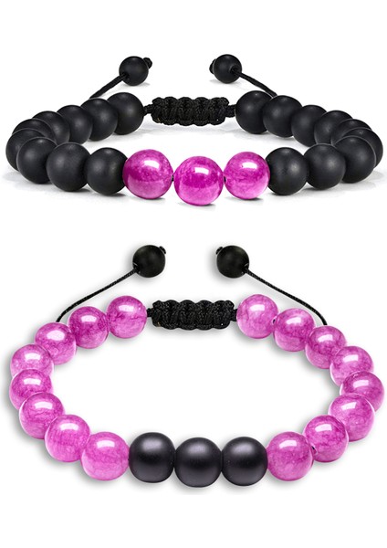 Sertifikalı Doğal Pembe Gül Kuvars Oniks Taşı Doğal Taş Bileklik Seti fiyatları