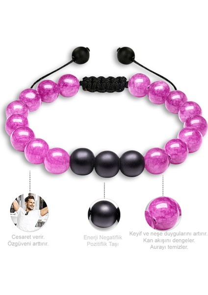 Sertifikalı Doğal Pembe Gül Kuvars Oniks Taşı Doğal Taş Bileklik Seti modelleri