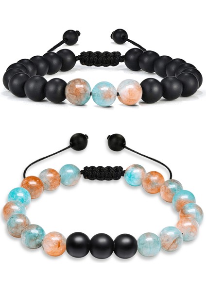 Sertifikalı Doğal Mavi Kahverengi Kuvars Oniks Taşı Doğal Taş Bileklik Seti fiyatları