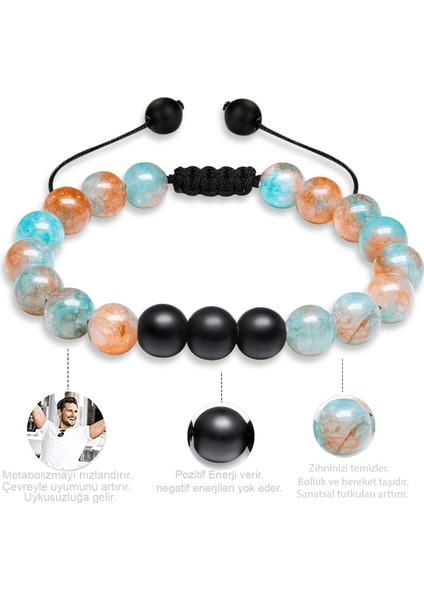 Sertifikalı Doğal Mavi Kahverengi Kuvars Oniks Taşı Doğal Taş Bileklik Seti modelleri