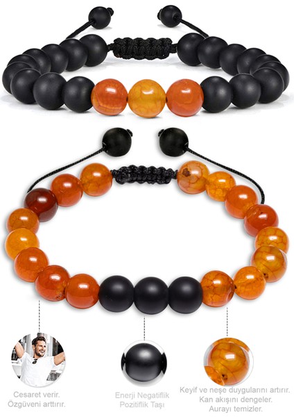 Sertifikalı Turuncu Akik Oniks Taşı Doğal Taş Bileklik Seti