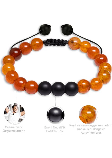 Sertifikalı Turuncu Akik Oniks Taşı Doğal Taş Bileklik Seti modelleri