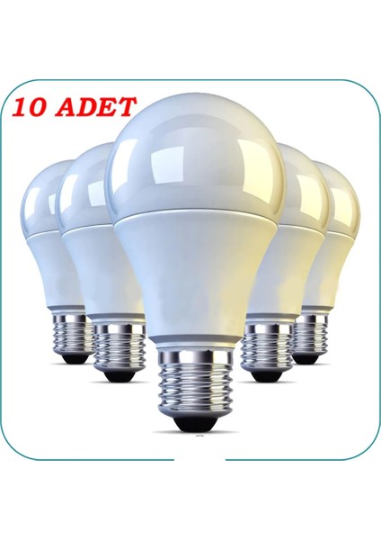 - 10 Adet Led Ampul - 9W Led Ampul E27 - Beyaz Parlak Tasarruflu Led Ampul