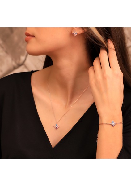 925 Ayar Gümüş Mix Taşlı Kamelya Çiçeği Set fiyatları