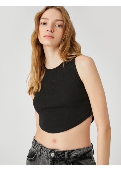 Crop Atlet Bisiklet Yaka Fitilli Asimetrik Kesim