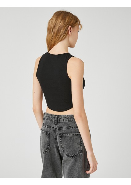 Crop Atlet Bisiklet Yaka Fitilli Asimetrik Kesim