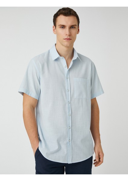Yazlık Gömlek Kısa Kollu Cep Detaylı Klasik Yaka