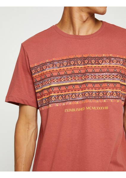 Basic Tişört Bisiklet Yaka Etnik Baskılı Kısa Kollu indirimleri