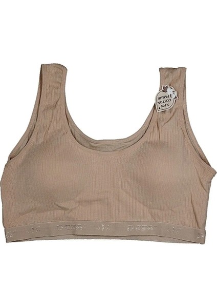 otantik tekstil Kadın Pamuklu Içi Pedli Toparlayıcı Toplayıcı Büyük Beden Ribana Kalın Askılı Sütyen Yarım