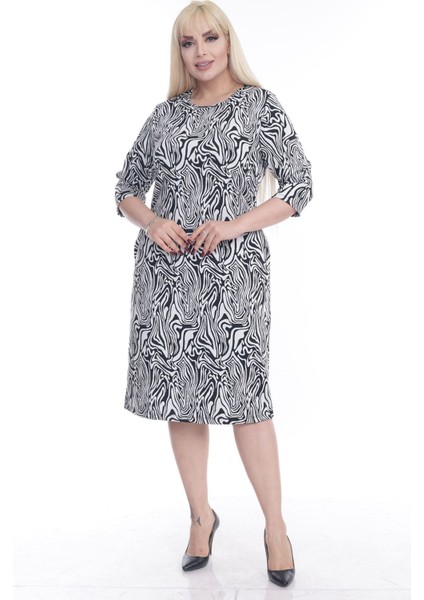 Jakarlı Cepli Kışlık Büyük Beden Elbise 4D-2260 modelleri