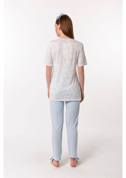 Mavi Desenli Hamile Lohusa Pijama Takımı modelleri