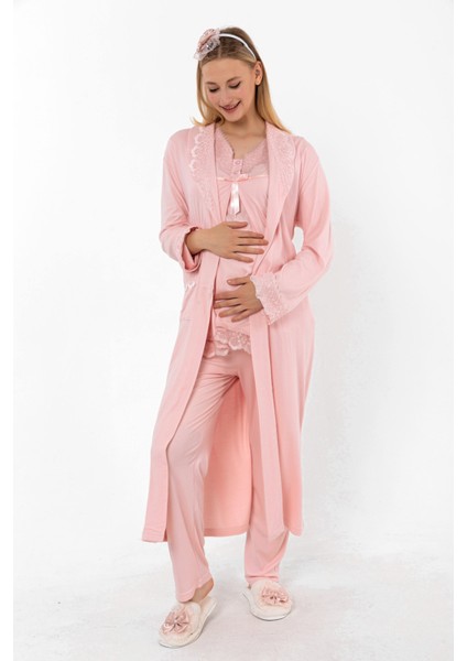 Pembe Sabahlıklı Lohusa Pijama Takımı