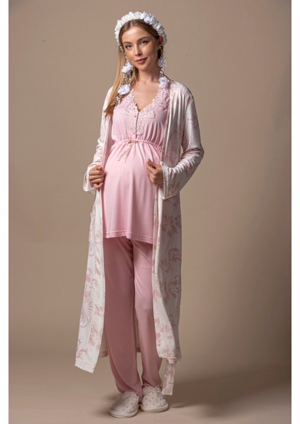 Pembe Sabahlıklı Hamile Lohusa Pijama Takımı