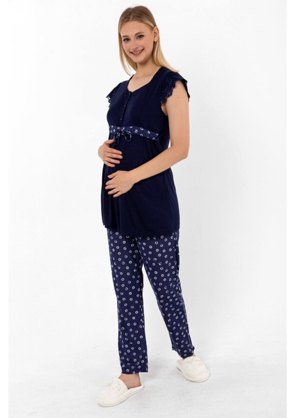 Lacivert Hamile Lohusa Pijama Takımı