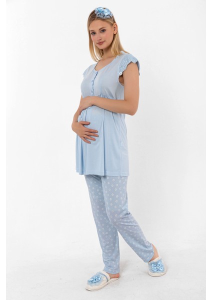 Mavi Hamile Lohusa Pijama Takımı modelleri