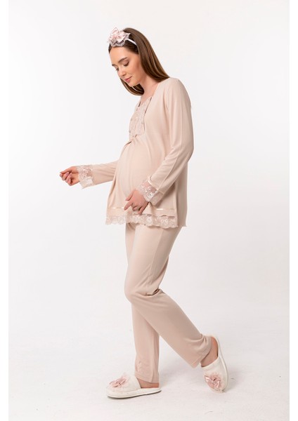 Kahverengi Hamile Lohusa Pijama Takımı modelleri