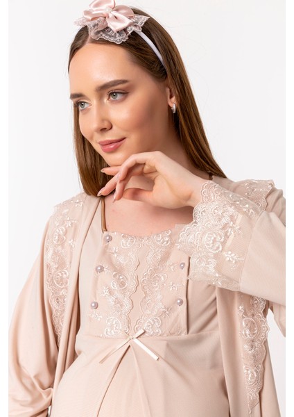 Kahverengi Sabahlıklı Hamile Lohusa Pijama Takımı fiyatları
