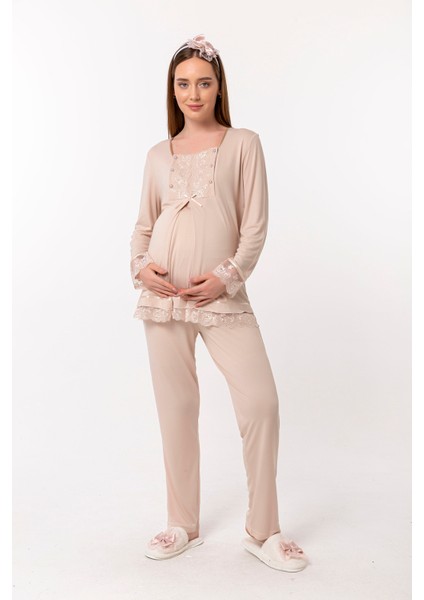 Kahverengi Sabahlıklı Hamile Lohusa Pijama Takımı fırsatları