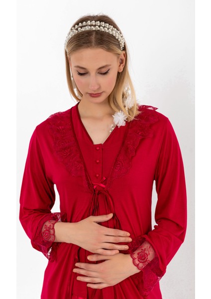 Vişne Sabahlıklı Hamile Lohusa Pijama Takımı fiyatları
