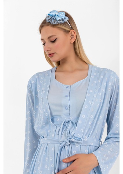 Mavi Sabahlıklı Hamile Lohusa Pijama Takımı fiyatları