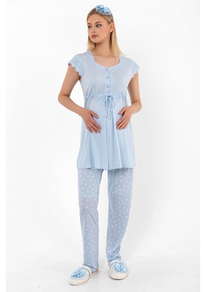 Mavi Sabahlıklı Hamile Lohusa Pijama Takımı fırsatları